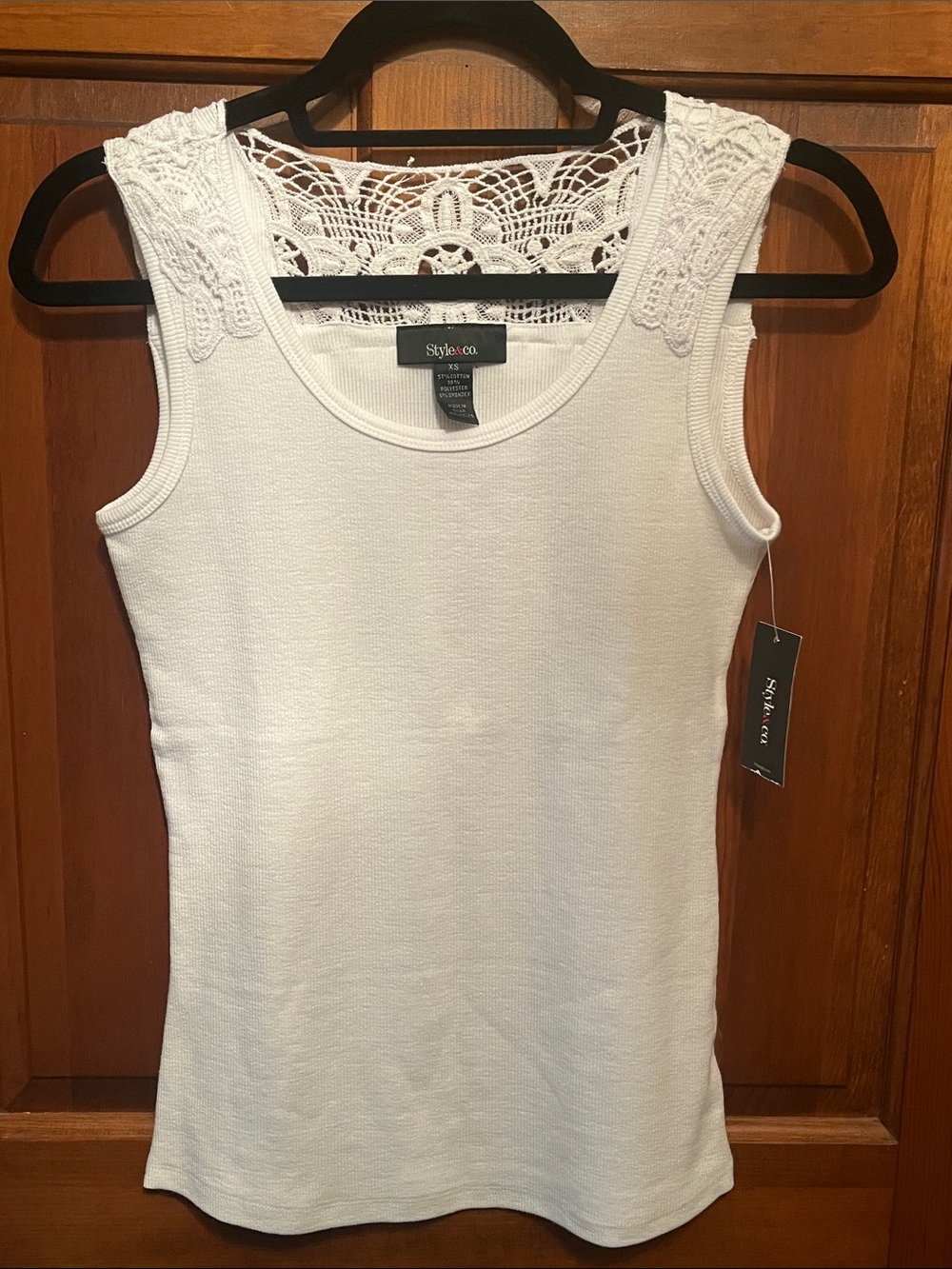 NWT Vintage 2007 Style & Co Crochet Lace Ribbed Tank Top White XS